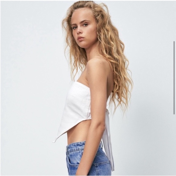 ZARA DENIM BANDANA TIE BACK TOP - Picture 3 of 6